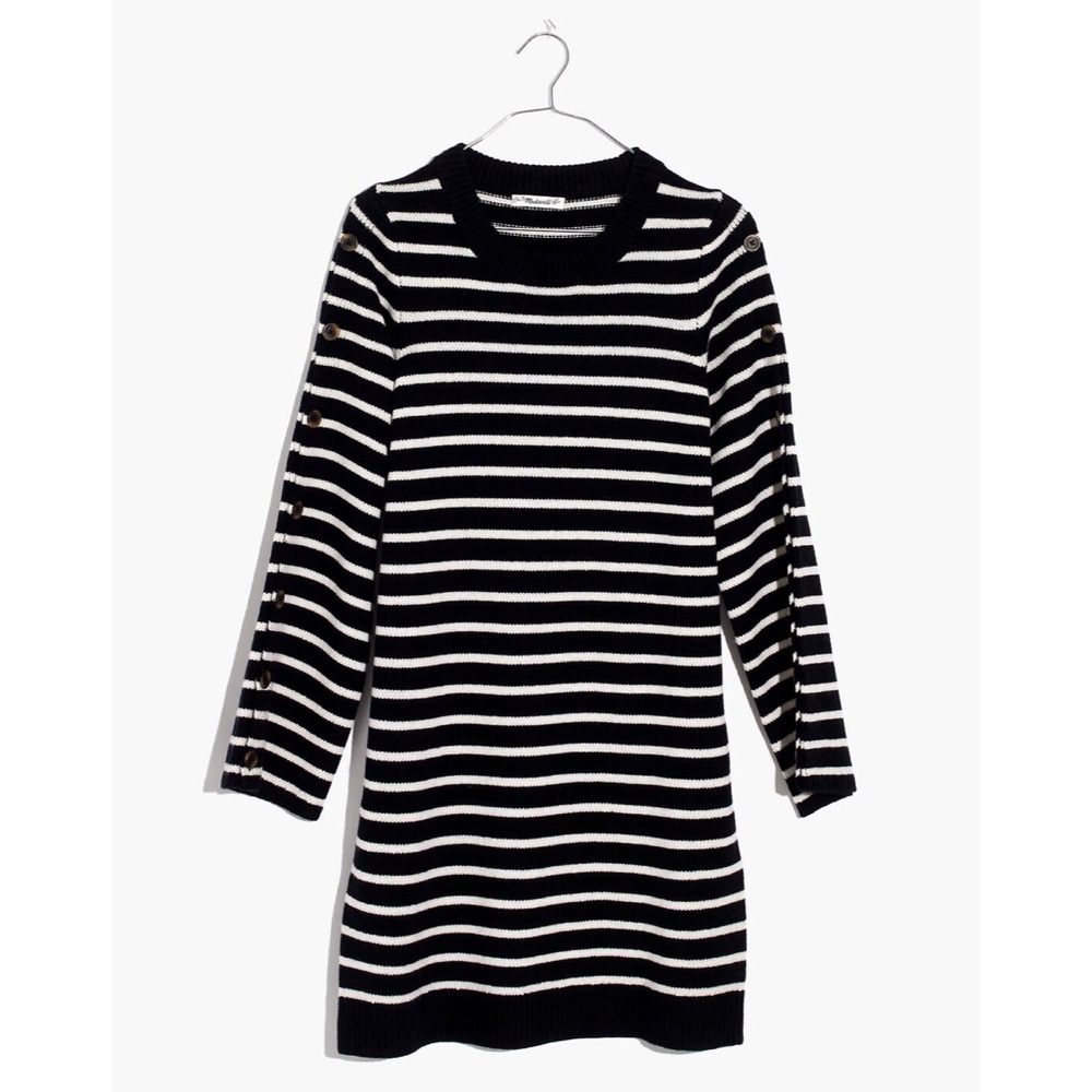 Madewell Button-Sleeve Sweater-Dress Stripe H3615